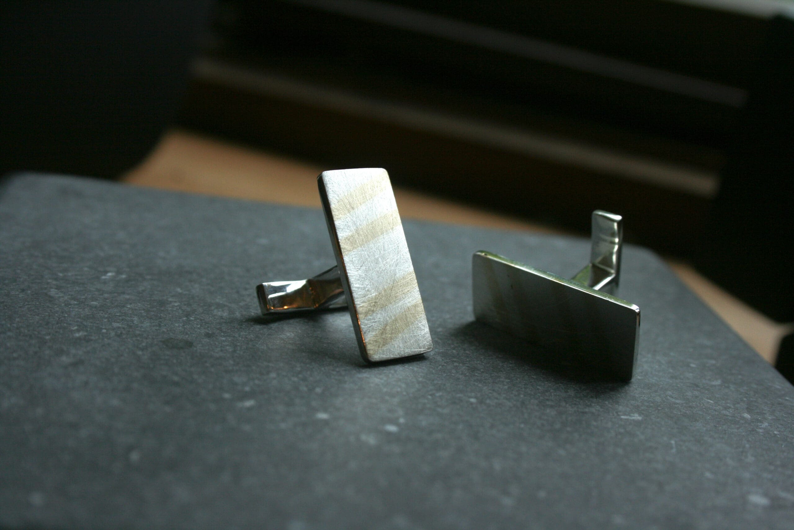 Fused metal gold and silver cuflinks