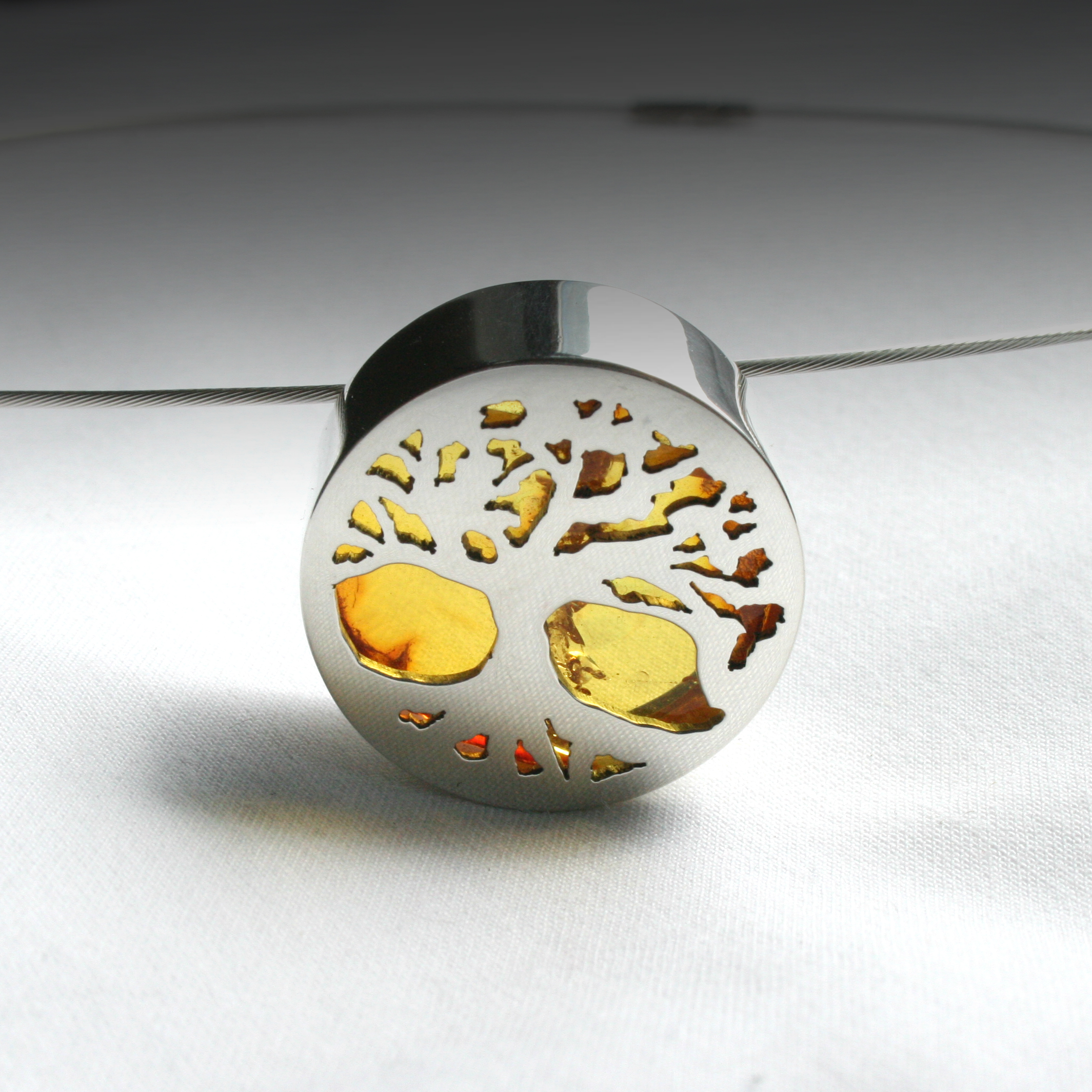 Tree of Life, Amber and silver pendant.