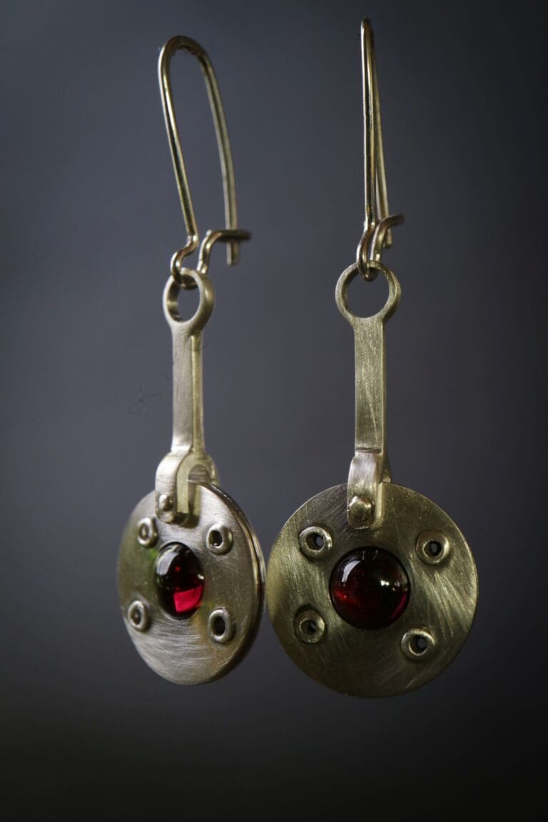 garnet, cabochon, silver, riveted, earrings, high-end, Hand made, Goldsmith, Sligo, Ireland